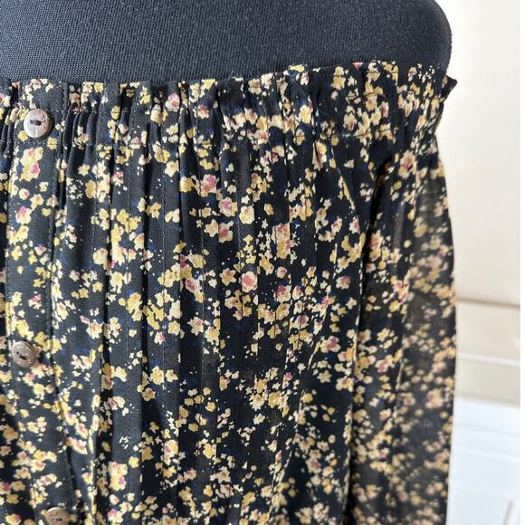 Miss Me Off The Shoulder Women's Floral Black Tan 1/2 Sheer Sleeve Dress Size S - Picture 8 of 14